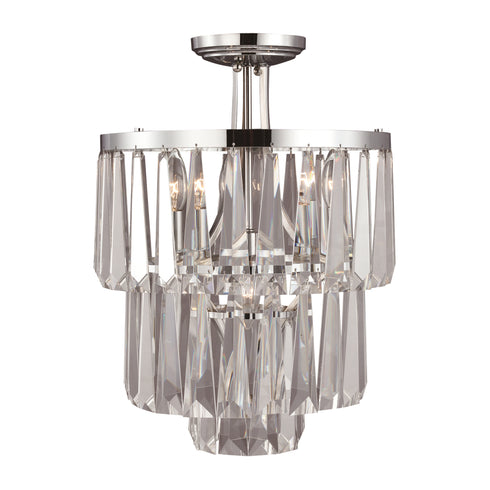 Zeev Lighting RAFFINATO 4 Light 4 Light 14 Inch Crystal Semi Flush Mount in Chrome Finish Model: SF50003-3+1-PN