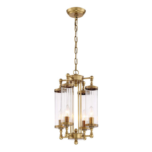 ZEEV Lighting REGIS 4 Light 12 Inch Decorative in Aged Brass Fluted Glass Vertical Pendant Model: P30070-4-AGB