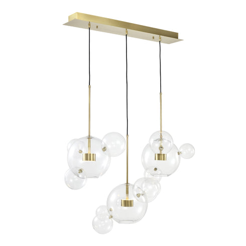 ZEEV Lighting SATELLITE 6 Light LED 45 Inch in Aged Brass Linear Glass Multi Pendant Model: CD10378-6-AGB