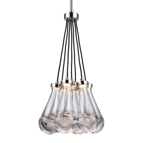 Zeev Lighting VASO 3 Light LED 3CCT 3 Light Heavy Clear Rain Drop Glass in Polished Nickel Cluster Chandelier Model: PC10911-LED-3-PN