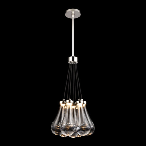 ZEEV Lighting VASO LED 3CCT 7 Light Heavy Clear Rain Drop Glass in Polished Nickel Cluster Chandelier Model: PC10915-LED-7-PN
