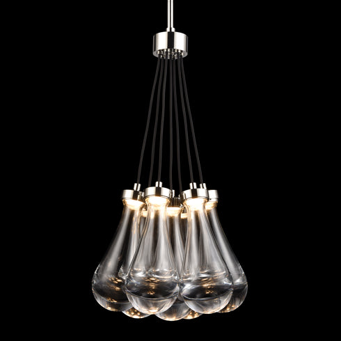 ZEEV Lighting VASO LED 3CCT 7 Light Heavy Clear Rain Drop Glass in Polished Nickel Cluster Chandelier Model: PC10915-LED-7-PN