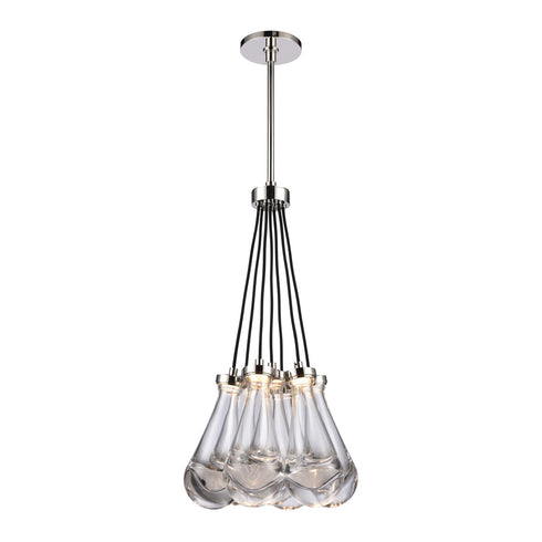 ZEEV Lighting VASO LED 3CCT 7 Light Heavy Clear Rain Drop Glass in Polished Nickel Cluster Chandelier Model: PC10915-LED-7-PN