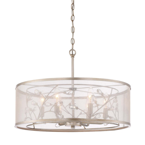 ZEEV Lighting VINE 6 Light 21 Inch Organic Drum Crystal Leaf Pendant in Burnished Silver Finish Model: CD10201-6-BNS