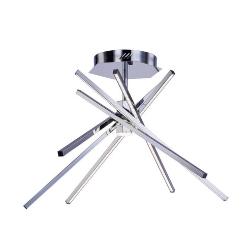 Zeev Lighting VOYAGER 7 Light LED 6 Light Linear Armed Sputnik Semi Flush Mount in Chrome Finish Model: SF50008-LED-CH-D
