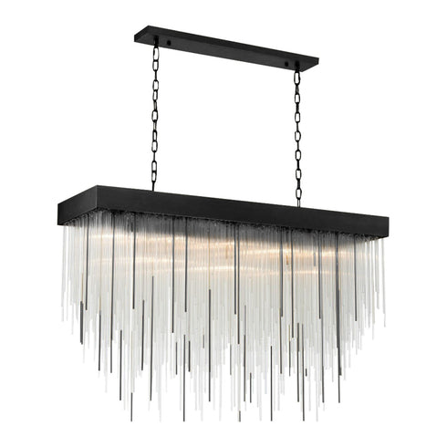 Zeev Lighting WATERFALL 17 Light 17 Light 48 Inch Rectangular in Satin Brushed Black Crystal Chandelier Model: CD10411-17-SBB