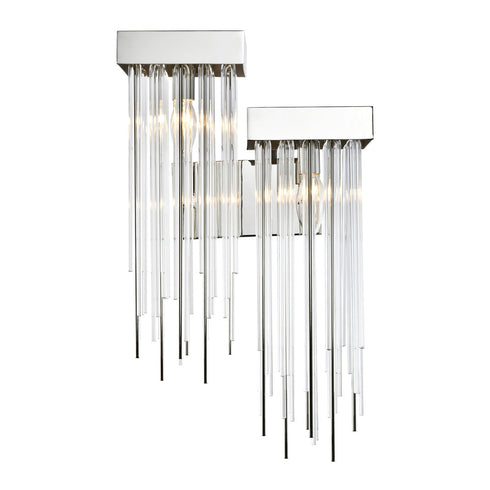 Zeev Lighting WATERFALL 2 Light 2 Light Cityscape in Polished Nickel Right Hand Facing Crystal Wall Sconce Model: WS70058-2-RHF-PN