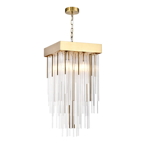 Zeev Lighting WATERFALL 4 Light 4 Light 12 Inch Square in Aged Brass Crystal Pendant Light Model: P30107-4-P-AGB
