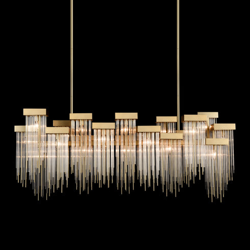 ZEEV Lighting Waterfall 60 Inch 20 Light Cityscape Glass Chandelier in Aged Brass Model: CD10424-20-AGB