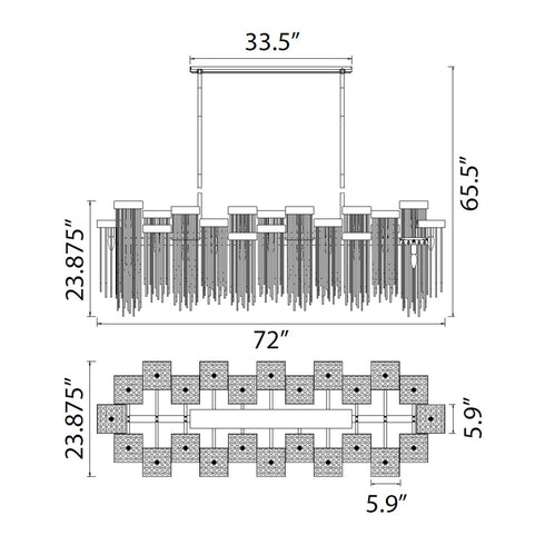 ZEEV Lighting Waterfall 72 Inch 24 Light Cityscape Glass Chandelier in Aged Brass Model: CD10425-24-AGB