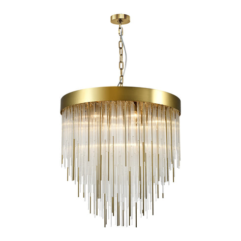 ZEEV Lighting WATERFALL 9 Light 24 Inch Round in Aged Brass Convertible Flush Crystal Chandelier Model: CD10418-9-AGB