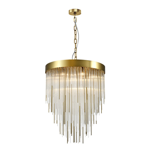 ZEEV Lighting WATERFALL 9 Light 24 Inch Round in Aged Brass Convertible Flush Crystal Chandelier Model: CD10418-9-AGB