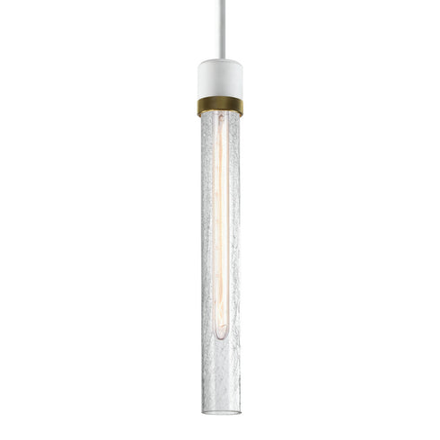 ZEEV Lighting ZIGRINA 3 Inch E26 Cylindrical Pendant Light 12 Inch Clear Glass and in Matte White with Brass Finish Model: P11706-E26-MW-K-AGB-G1
