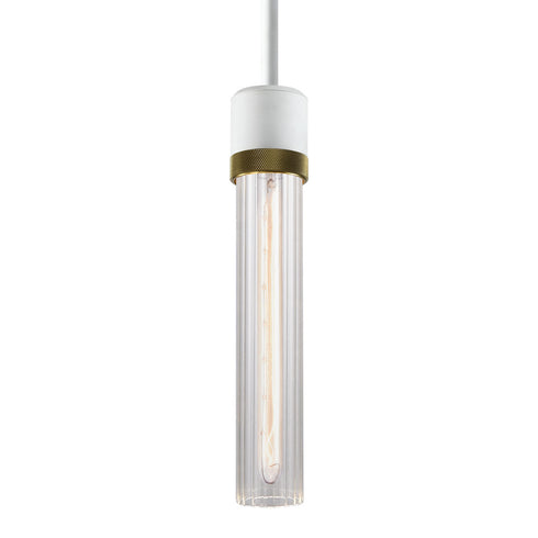 ZEEV Lighting ZIGRINA 3 Inch E26 Cylindrical Pendant Light 12 Inch Clear Glass and in Matte White with Brass Finish Model: P11706-E26-MW-K-AGB-G1