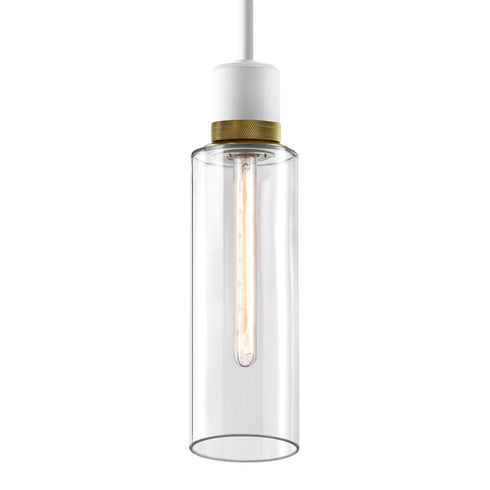 ZEEV Lighting ZIGRINA 3 Inch E26 Cylindrical Pendant Light 12 Inch Clear Glass and in Matte White with Brass Finish Model: P11706-E26-MW-K-AGB-G1