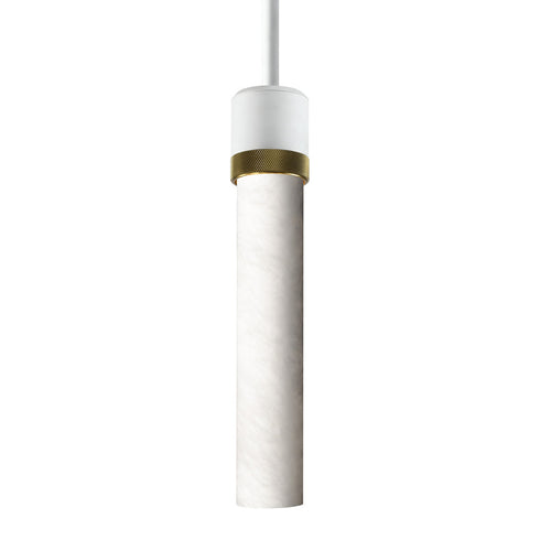 ZEEV Lighting ZIGRINA 3 Inch E26 Cylindrical Pendant Light 12 Inch Clear Glass and in Matte White with Brass Finish Model: P11706-E26-MW-K-AGB-G1