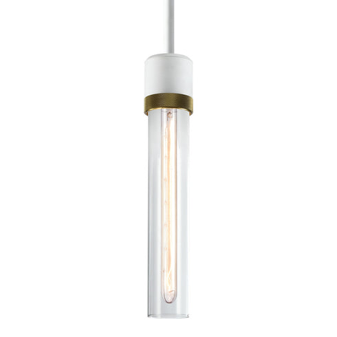 ZEEV Lighting ZIGRINA 3 Inch E26 Cylindrical Pendant Light 12 Inch Clear Glass and in Matte White with Brass Finish Model: P11706-E26-MW-K-AGB-G1