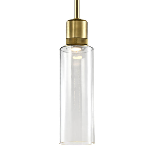 ZEEV Lighting ZIGRINA 3 Inch LED 3CCT Vertical Cylindrical Pendant Light 12 Inch Clear Glass and in Aged Brass Finish Model: P11701-LED-AGB-G1