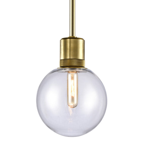 ZEEV Lighting ZIGRINA 8 Inch E26 Clear Globe Glass Pendant Light and in Aged Brass Metal Finish Model: P11705-E26-AGB-G11