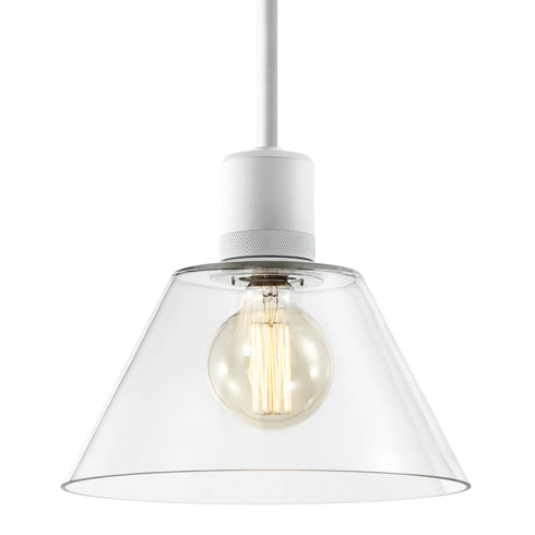 ZEEV Lighting ZIGRINA 8 Inch E26 Clear Globe Glass Pendant Light and in Matte White Metal Finish Model: P11706-E26-MW-G11
