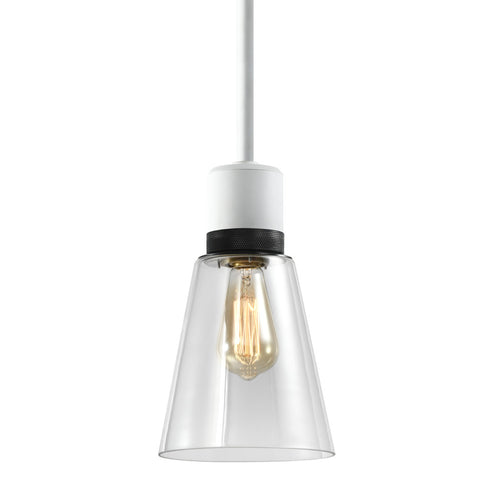 ZEEV Lighting ZIGRINA 8 Inch E26 Clear Globe Glass Pendant Light and in Matte White with Black Metal Finish Model: P11706-E26-MW-K-SBB-G11