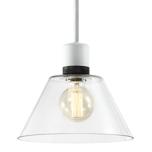 ZEEV Lighting ZIGRINA 8 Inch E26 Clear Globe Glass Pendant Light and in Matte White with Black Metal Finish Model: P11706-E26-MW-K-SBB-G11