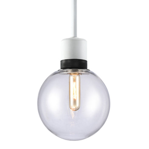 ZEEV Lighting ZIGRINA 8 Inch E26 Clear Globe Glass Pendant Light and in Matte White with Black Metal Finish Model: P11706-E26-MW-K-SBB-G11