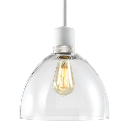 ZEEV Lighting ZIGRINA 8 Inch E26 Clear Globe Glass Pendant Light and in Matte White with Nickel Metal Finish Model: P11706-E26-MW-K-PN-G11