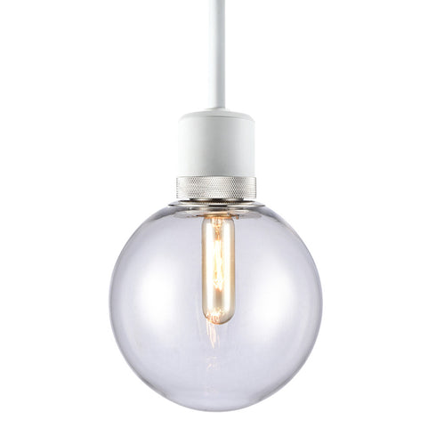 ZEEV Lighting ZIGRINA 8 Inch E26 Clear Globe Glass Pendant Light and in Matte White with Nickel Metal Finish Model: P11706-E26-MW-K-PN-G11