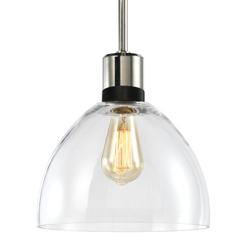 ZEEV Lighting ZIGRINA 8 Inch E26 Clear Globe Glass Pendant Light and in Polished Nickel with Black Metal Finish Model: P11707-E26-PN-K-SBB-G11