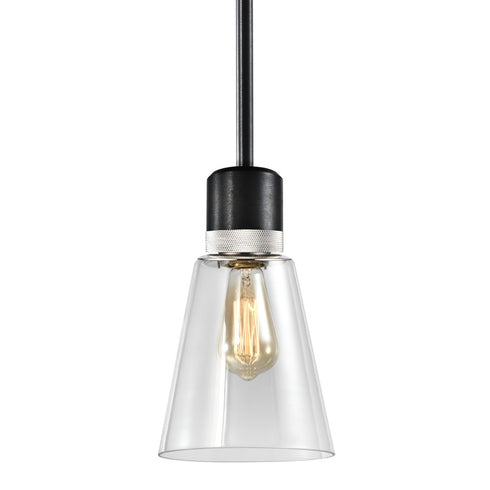 ZEEV Lighting ZIGRINA 8 Inch E26 Clear Globe Glass Pendant Light and in Satin Brushed Black with Nickel Metal Finish Model: P11708-E26-SBB-K-PN-G11