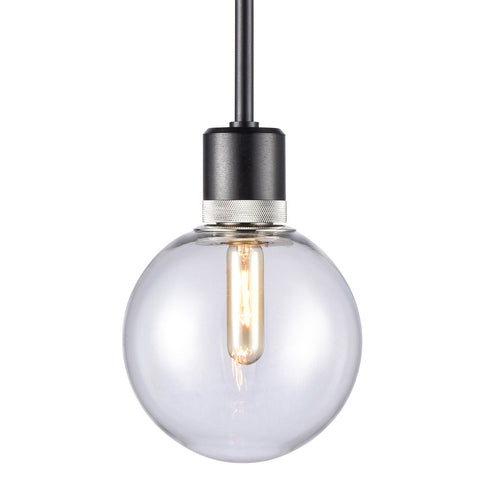 ZEEV Lighting ZIGRINA 8 Inch E26 Clear Globe Glass Pendant Light and in Satin Brushed Black with Nickel Metal Finish Model: P11708-E26-SBB-K-PN-G11