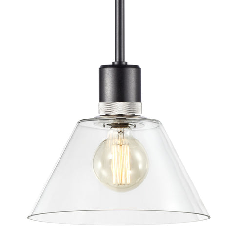 ZEEV Lighting ZIGRINA 8 Inch E26 Clear Globe Glass Pendant Light and in Satin Brushed Black with Nickel Metal Finish Model: P11708-E26-SBB-K-PN-G11