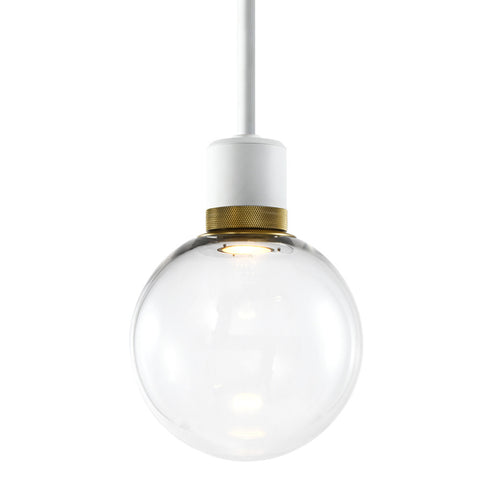 ZEEV Lighting ZIGRINA 8 Inch LED 3CCT Clear Globe Glass Pendant Light and in Matte White with Brass Metal Finish Model: P11702-LED-MW-K-AGB-G11
