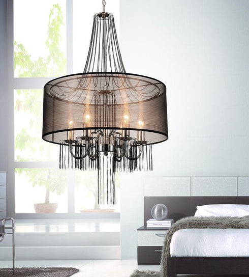 CWI Lighting Amelia 6 Light Drum Shade Chandelier With Chrome Model: 5475P20C-6 BROWN