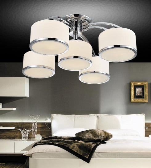 CWI Lighting Frosted 5 Light Drum Shade Flush Mount With Chrome Model: 5479C30C-5