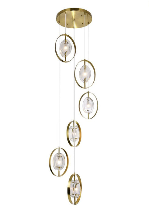 CWI Lighting Iris 6 Light Pendant With Brass Finish Model: 1224P21-6-625