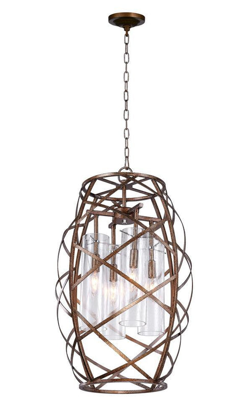 CWI Lighting Keeva 4 Light Chandelier With Wood Grain Bronze Model: 1030P17-4-217