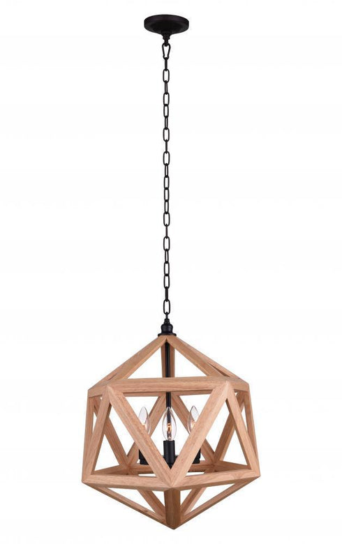 CWI Lighting Lante 3 Light Pendant With Black & Wood Finish Model: 9945P17-3-101