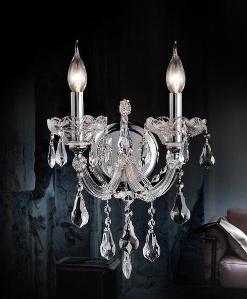 CWI Lighting Maria Theresa 2 Light Wall Sconce With Chrome Finish Model: 8318W12C-2 (CLEAR)