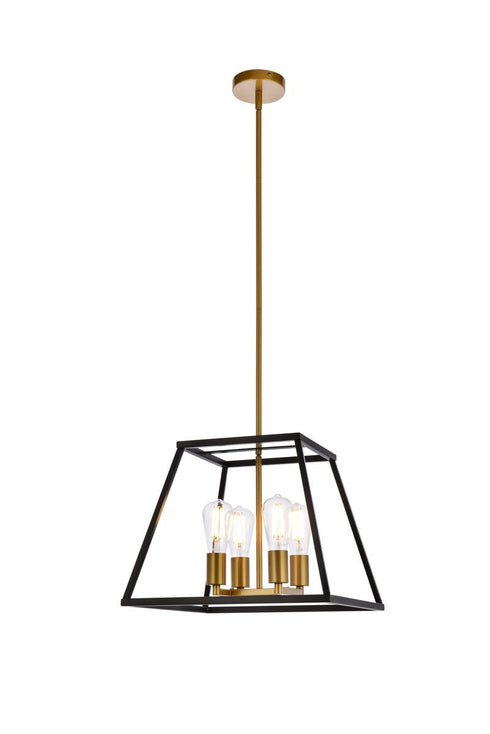 Living District 4 Light Declan 16 Inch Pendant In Black And Brass Model: LD720D16BRK