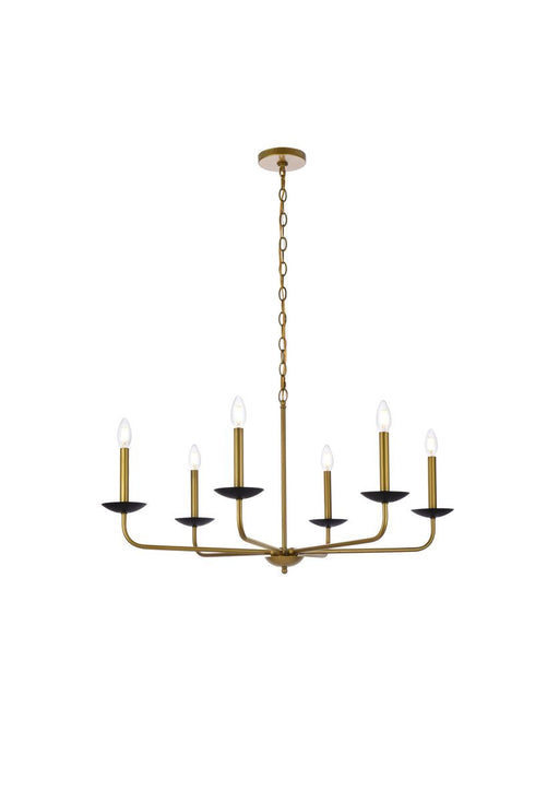 Living District 6 Light Cohen 36 Inch Pendant In Black And Brass Model: LD812D36BRK