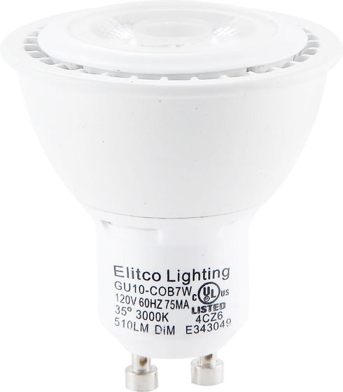 Elitco Lighting LED Cob Gu10 120v 7 Watt 3000k 35°dim White Model: GUCOB-7-D-30-35