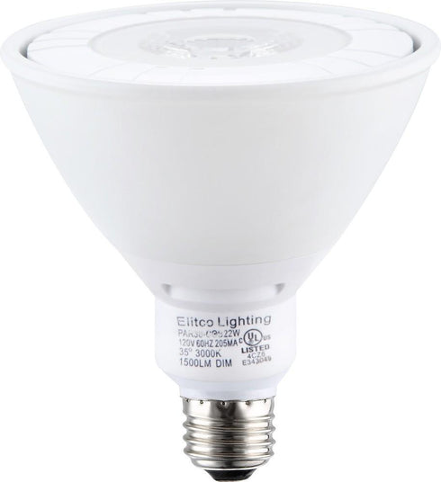 Elitco Lighting LED Cob Par38 120v 22 Watt 3000k 35°dim White Model: P38COB-22-D-30-35