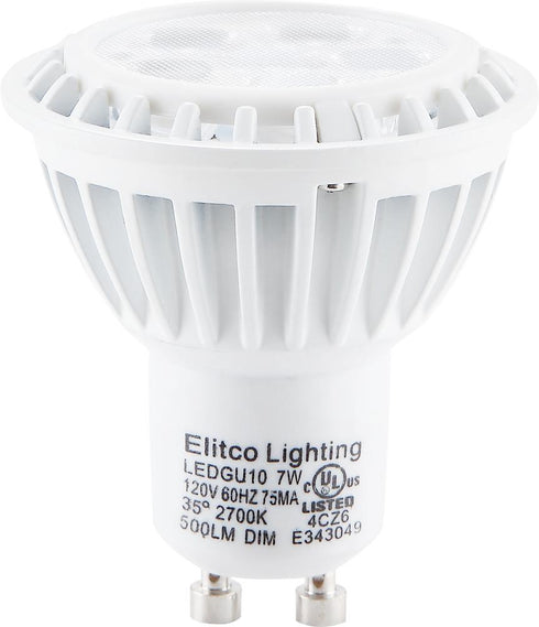 Elitco Lighting LED Gu10 120v 7 Watt 3000k 35°dim White Model: GU-7-D-30-35