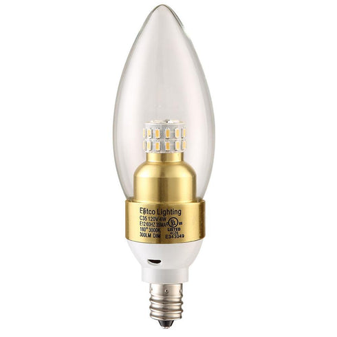 Elitco Lighting LED S30c35 E12 120v 4 Watt 3000k 300lm Dimmable Gold Model: E12SB-4-D-30-G