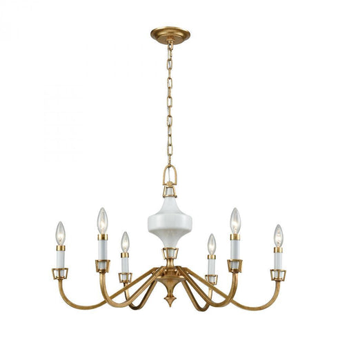 Elk Ceramique 6 Light Chandelier In Antique Gold Model: 33053/6