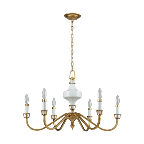 Elk Ceramique 6 Light Chandelier In Antique Gold Model: 33053/6