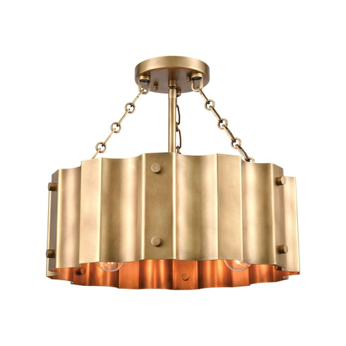 Elk Clausten 3 Light Semi Flush In Natural Brass Model: 89066/3