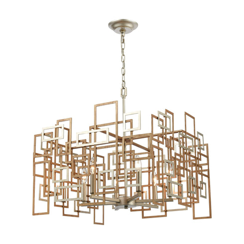 Elk Gridlock 6 Light Chandelier In Matte Gold And Model: 12305/6